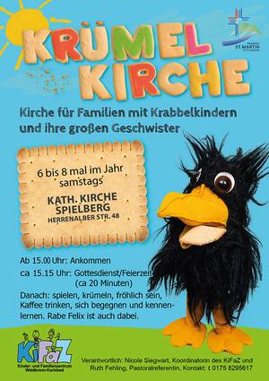 Plakat Krümelkirche mit Keks und Rabe